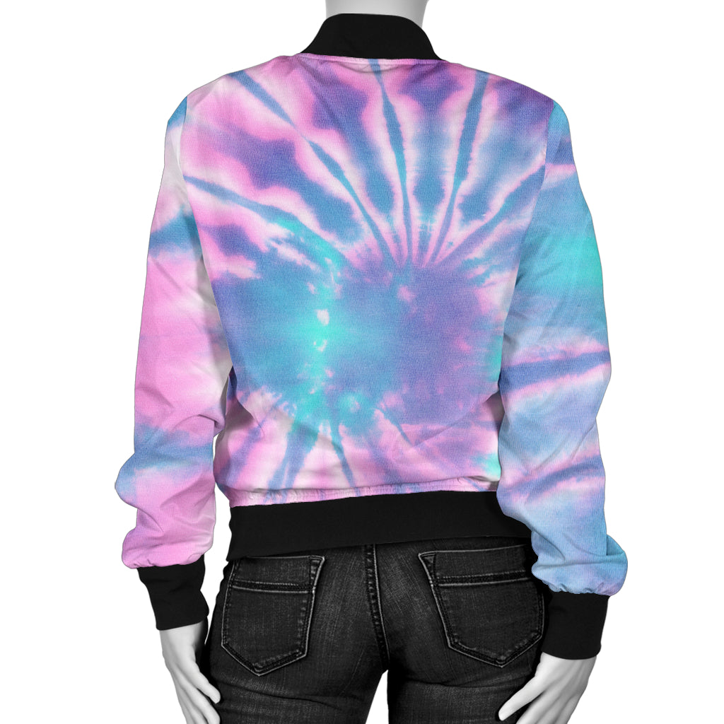 Womens Pink & Blue Tie Dye Bomber Jacket