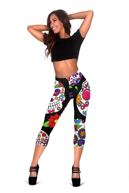 Colorful Sugar Skulls Capri leggings