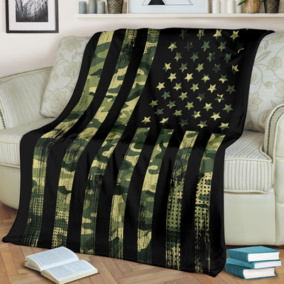 Army Green Camouflage American Flag Blanket