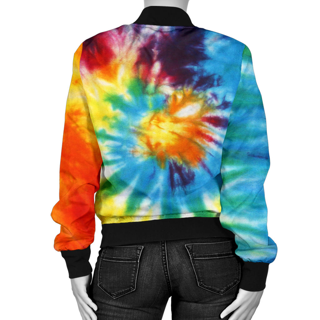 Womens Colorful Tie Dye Abstract Art Bomber Jacket