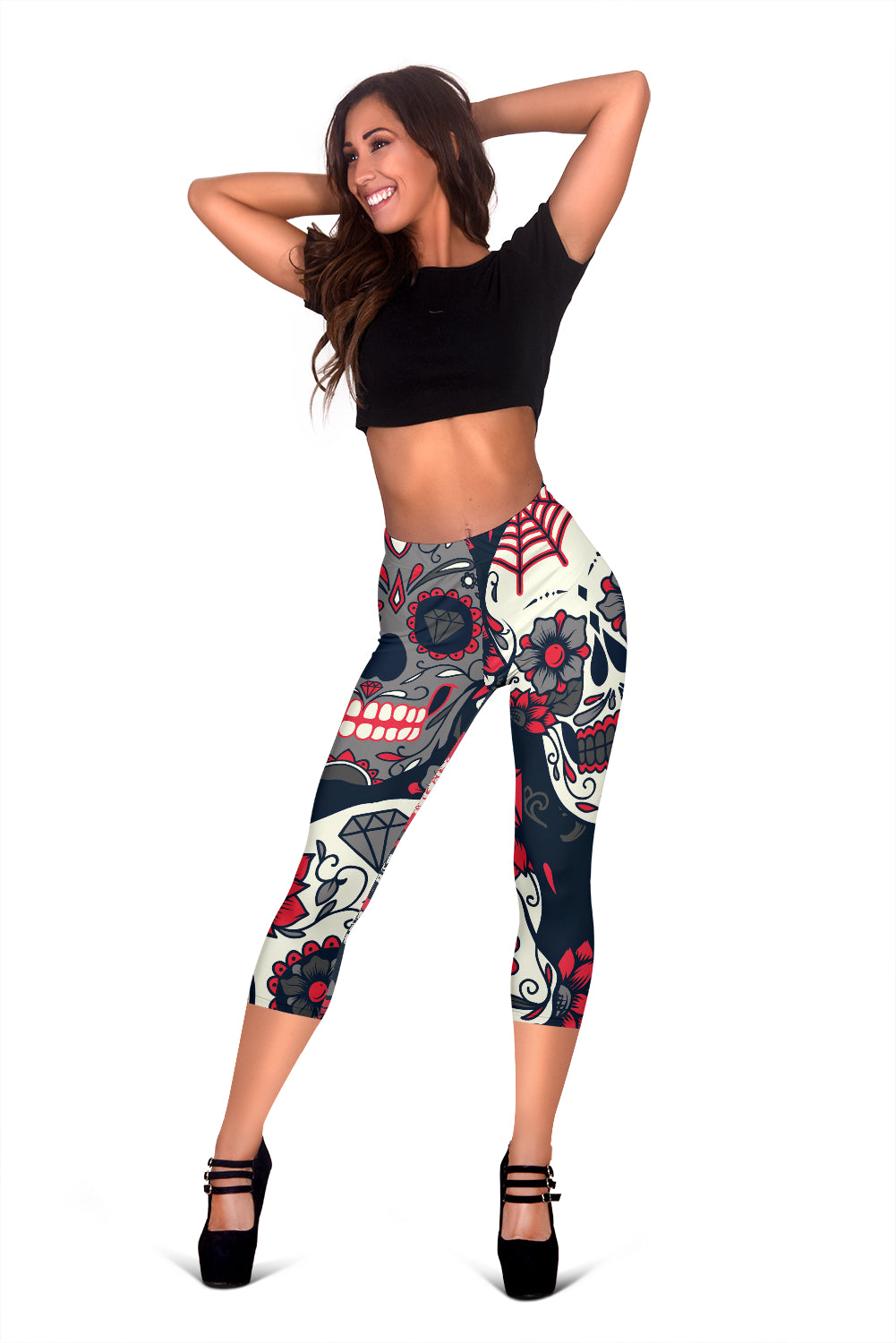 Sugar Skulls & Roses Capri Leggings