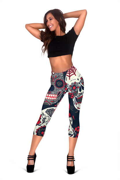Sugar Skulls & Roses Capri Leggings