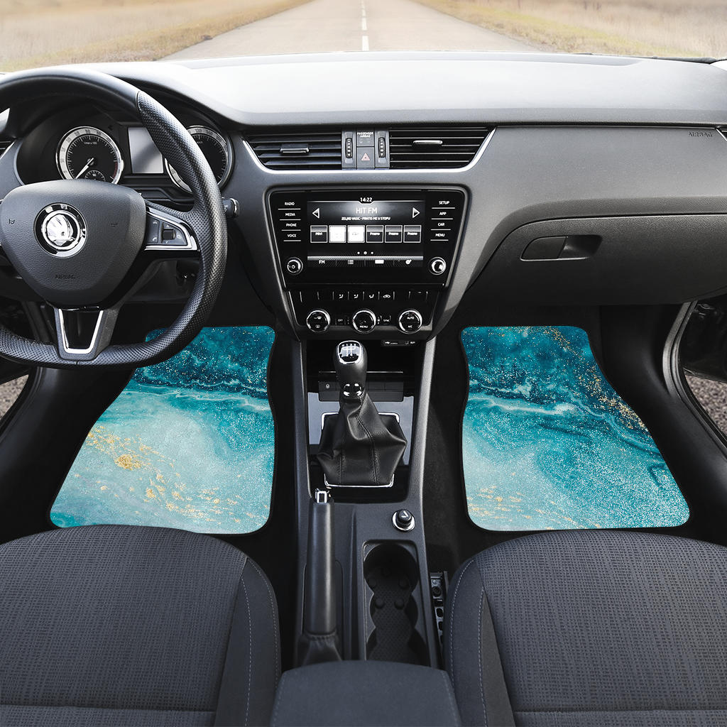 Teal Green Liquid Marble Print Car Floor Mats
