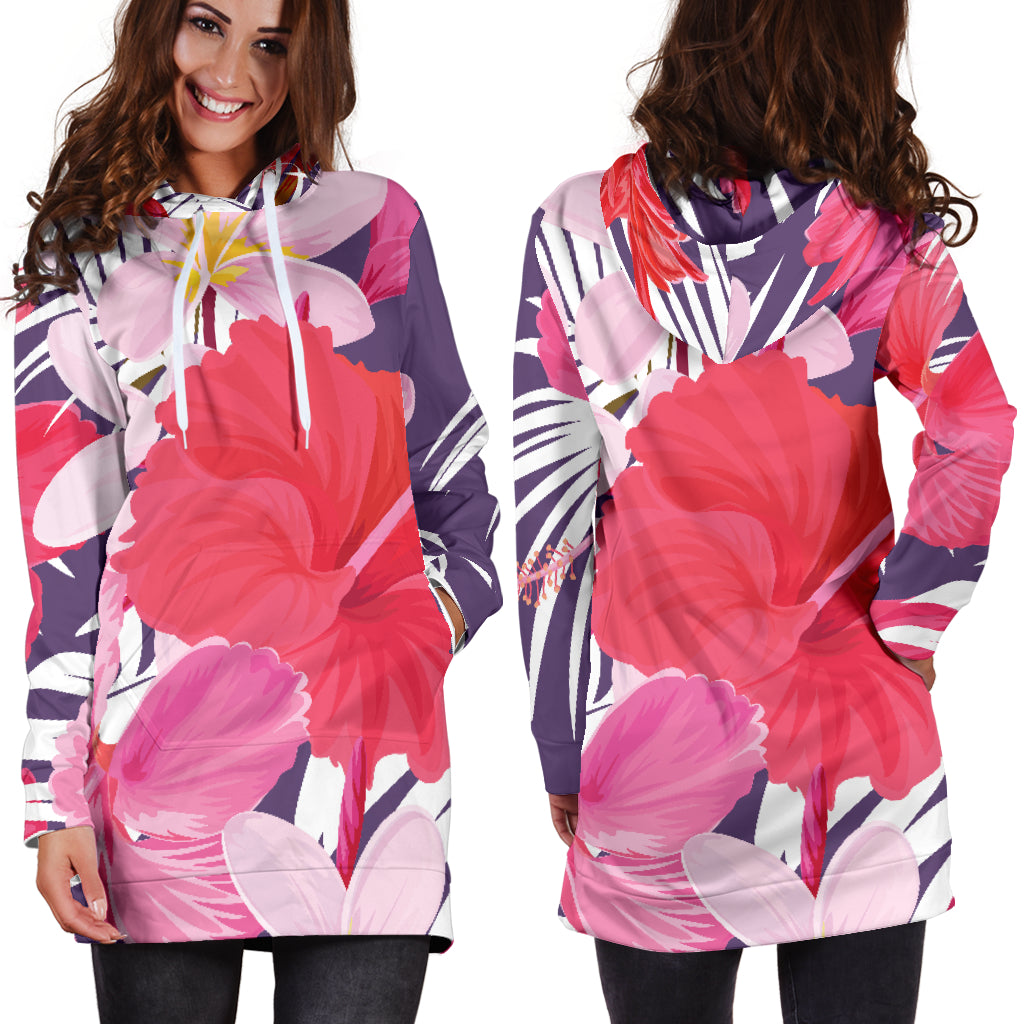 Pink Flowers Womens Hoodie Dress