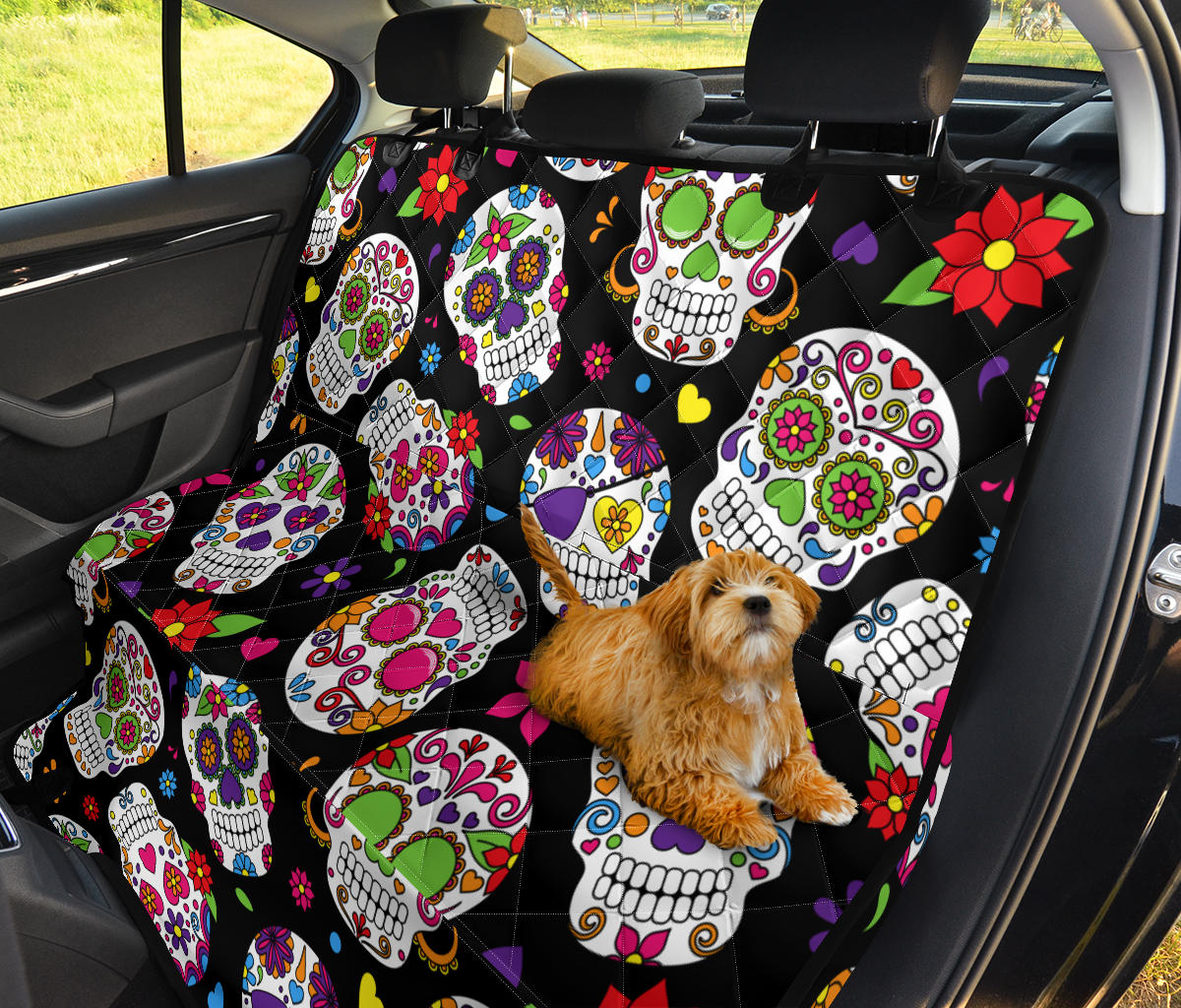 Colorful Sugar Skulls Car Back Seat Pet Cover