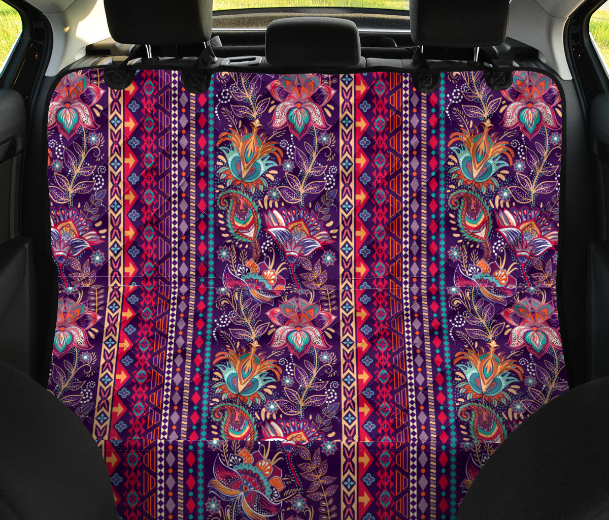 Red Persian Print Car Back Seat Pet Cover