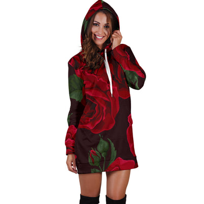 Red Roses Womens Hoodie Dress