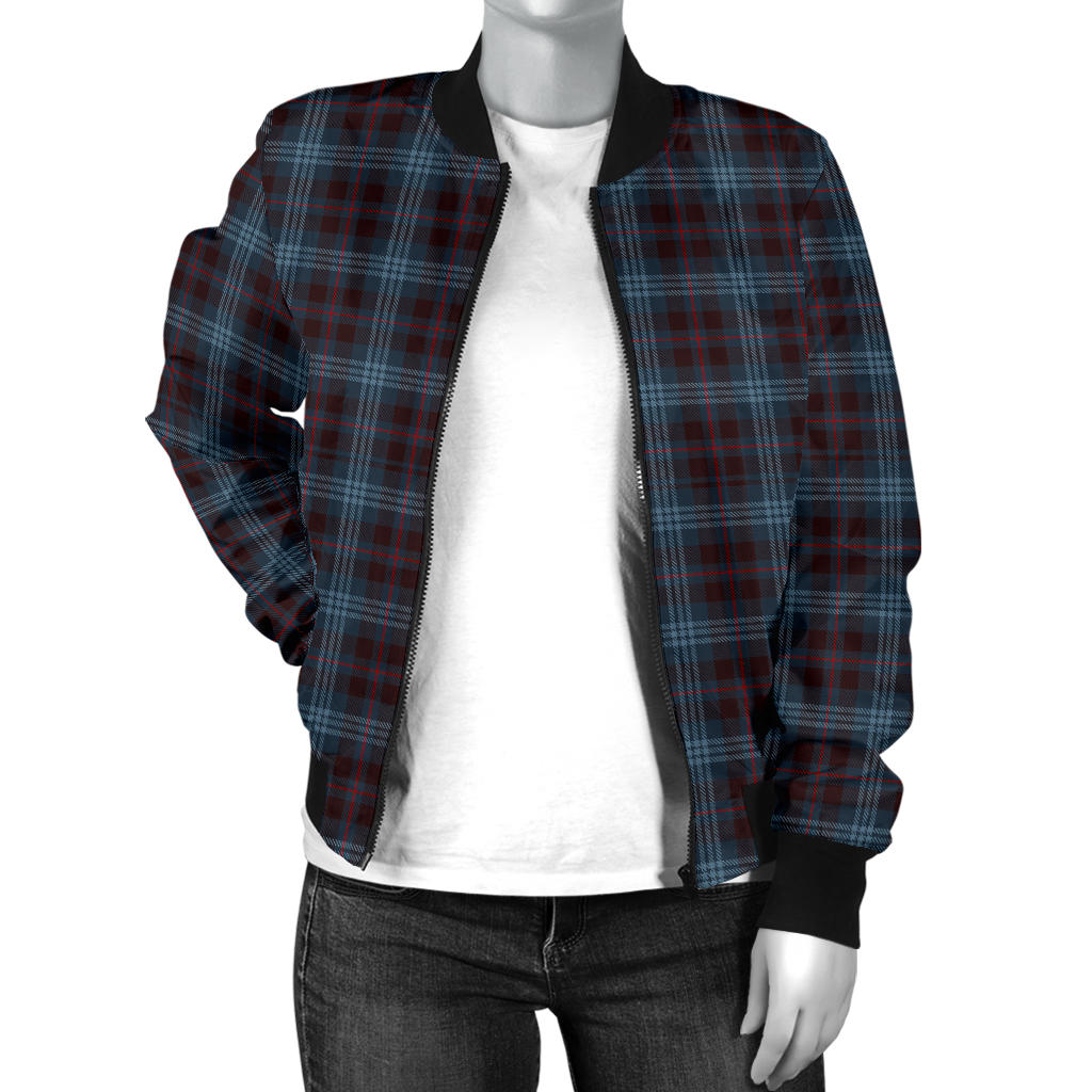 Womens Blue Plaid Bomber Jacket