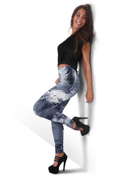 Grey Abstract Feathers Leggings