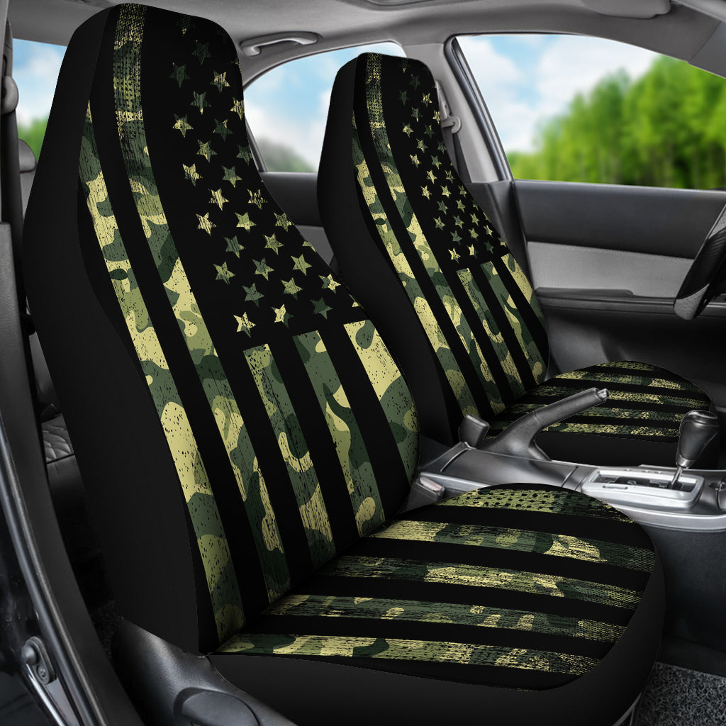 Army Green Camouflage American Flag Car Seat Covers