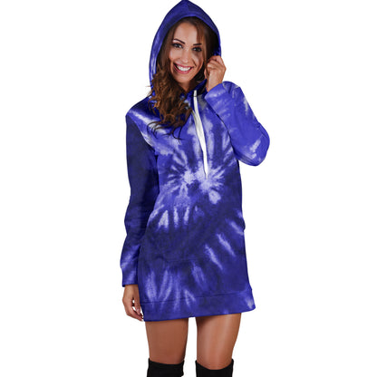 Royal Blue Tie Dye Print Womens Hoodie Dress
