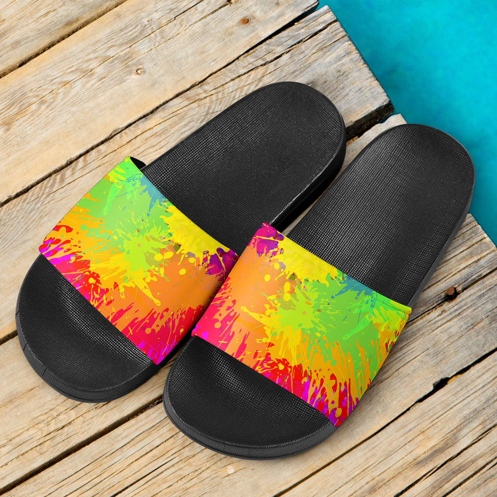 Colorful Paint Splatter Abstract Art Slide Sandals