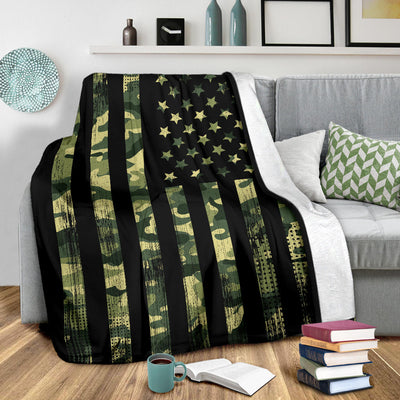 Army Green Camouflage American Flag Blanket