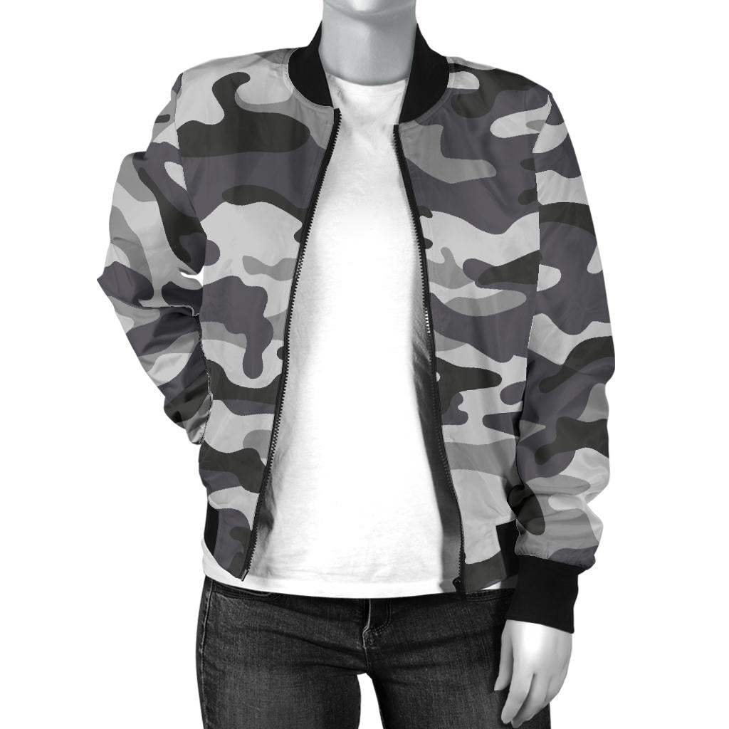 Womens Grey Camouflage Bomber Jacket