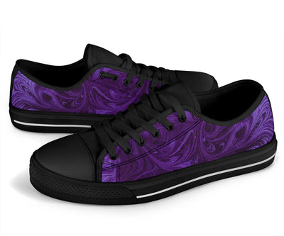 Purple Swirls Black Low Top Shoes