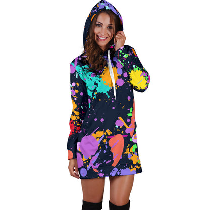 Colorful Paint Drip Womens Hoodie Dress
