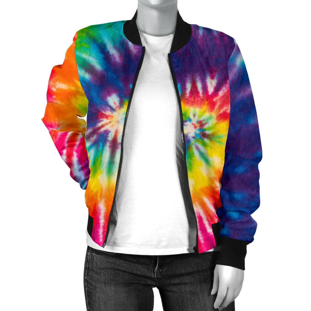 Womens Colorful Tie Dye Spiral Bomber Jacket