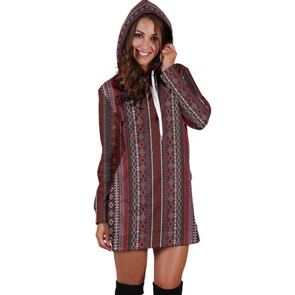 Red Boho Stripes Womens Hoodie Dress