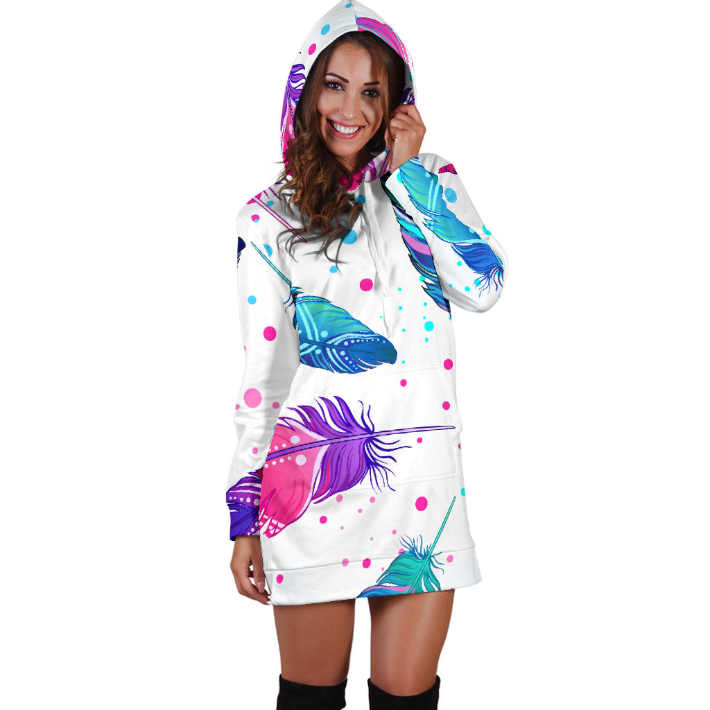 Pink & Purple Feathers Womens Hoodie Dress