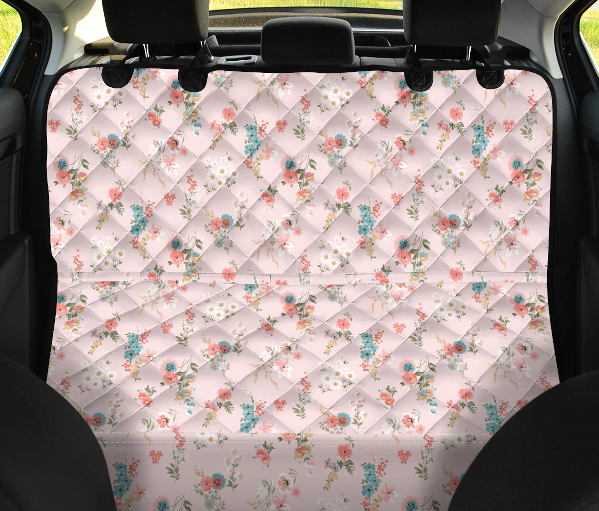Pink Floral Car Back Seat Pet Cover