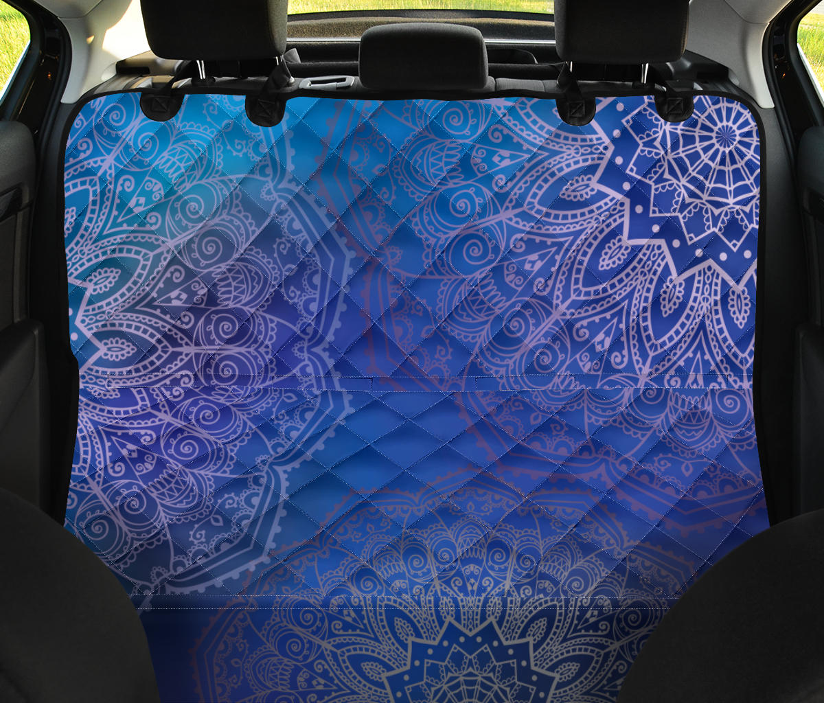Blue Mandalas Car Back Seat Pet Cover CMYK