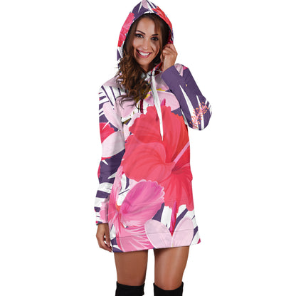 Pink Flowers Womens Hoodie Dress