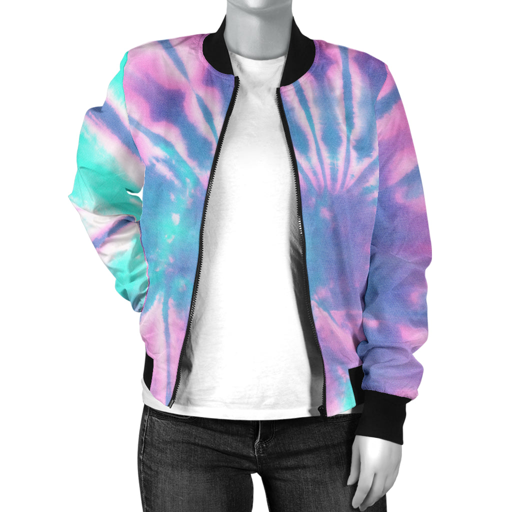 Womens Pink & Blue Tie Dye Bomber Jacket