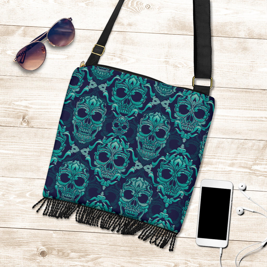 Green Skulls Pattern Crossbody Bag