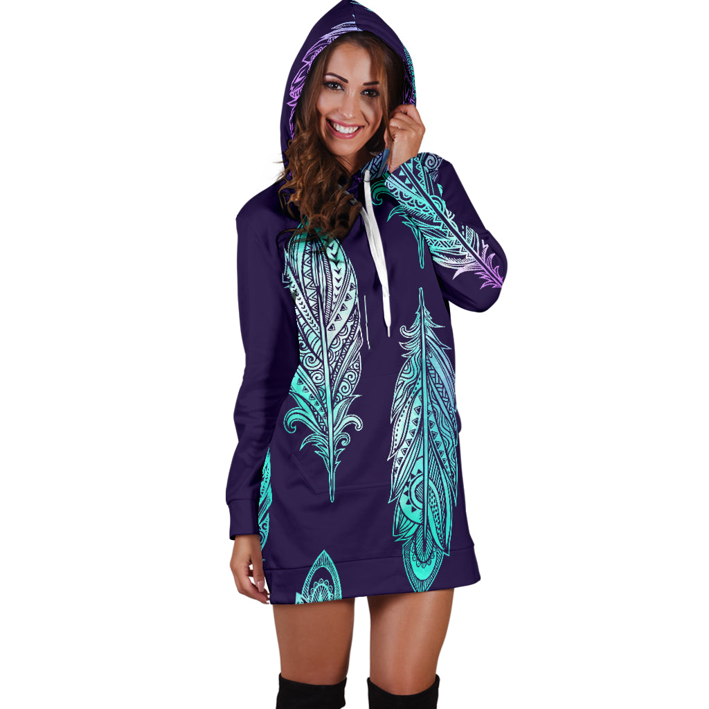 Neon Feathers Womens Hoodie Dress