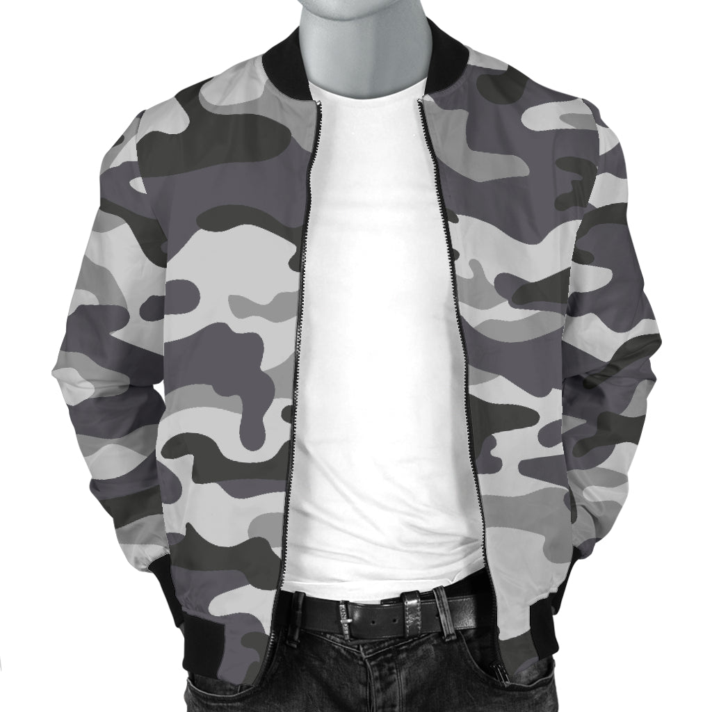 Mens Grey Camouflage Bomber Jacket