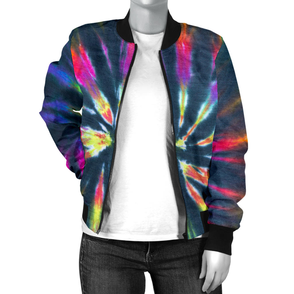 Womens Colorful Neon Tie Dye Bomber Jacket