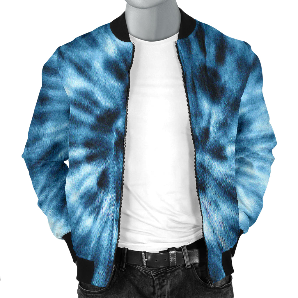 Mens Blue Tie Dye Grunge Bomber Jacket