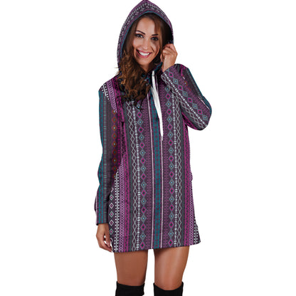 Purple Boho Stripes Womens Hoodie Dress