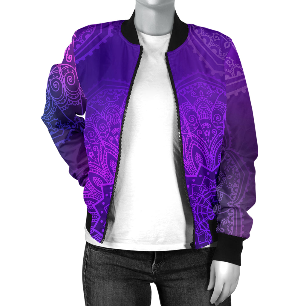 Womens Purple Mandalas Bomber Jacket