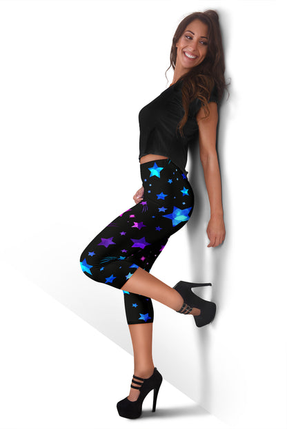 Pink & Blue Stars Capri Leggings