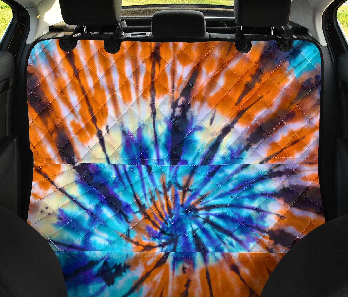Orange & Blue Tie Dye Print Car Back Seat Pet Cover