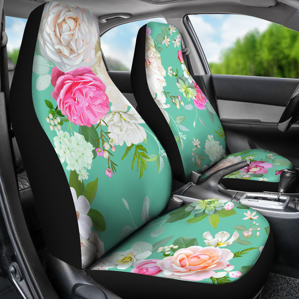 Light Green Flowers Car Seat Covers