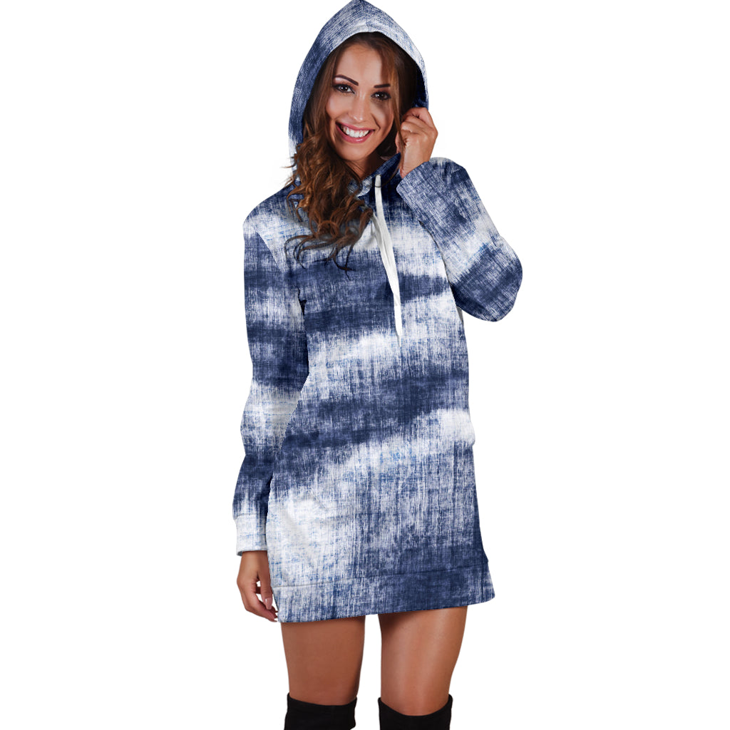 Denim Blue Abstract Womens Hoodie Dress