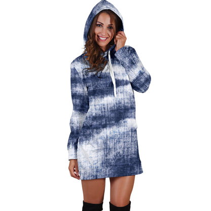 Denim Blue Abstract Womens Hoodie Dress