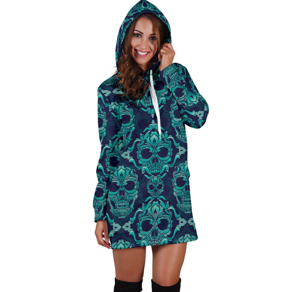 Green Skulls Womens Hoodie Dress