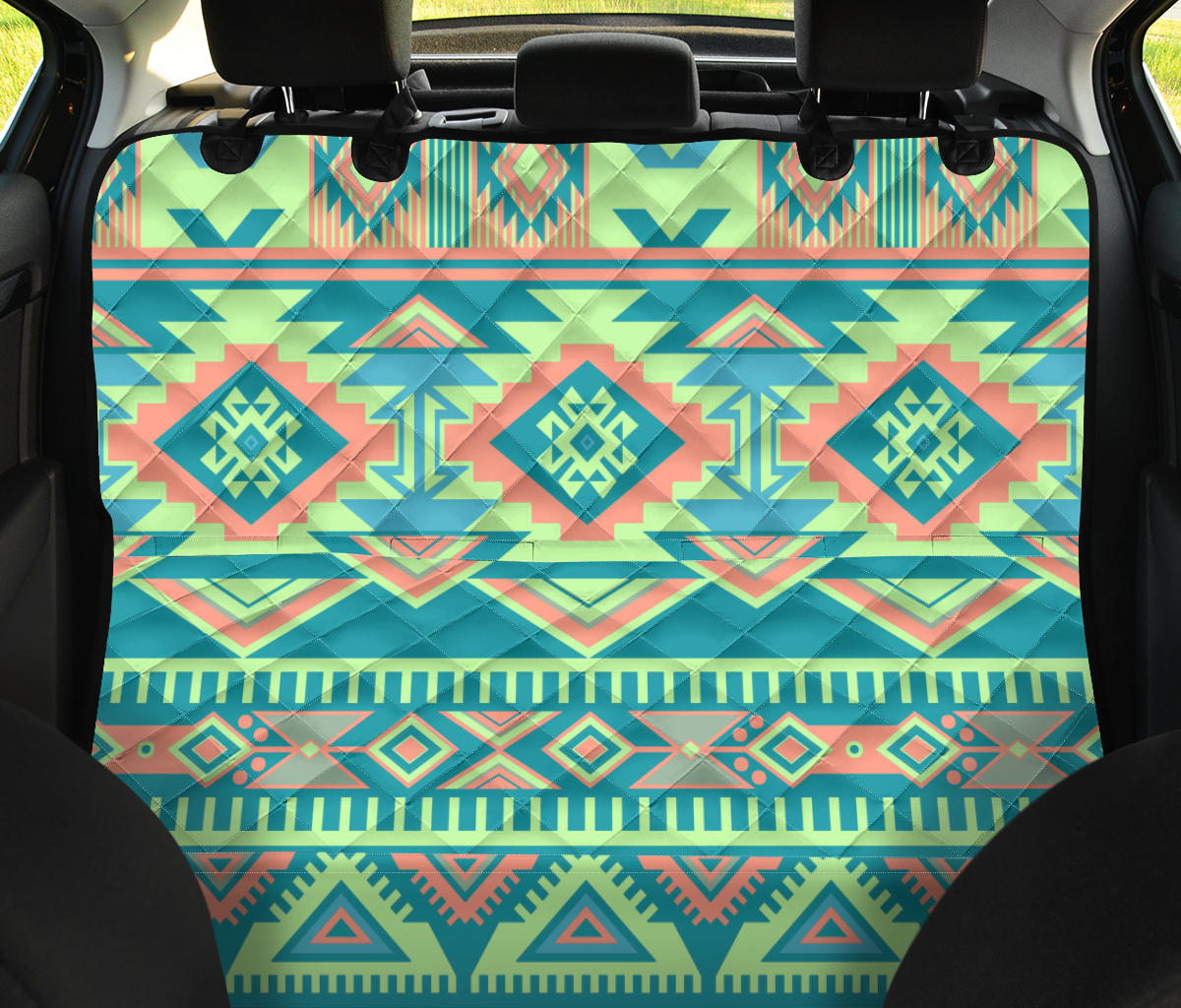 Light Green Aztec Car Back Seat Pet Cover