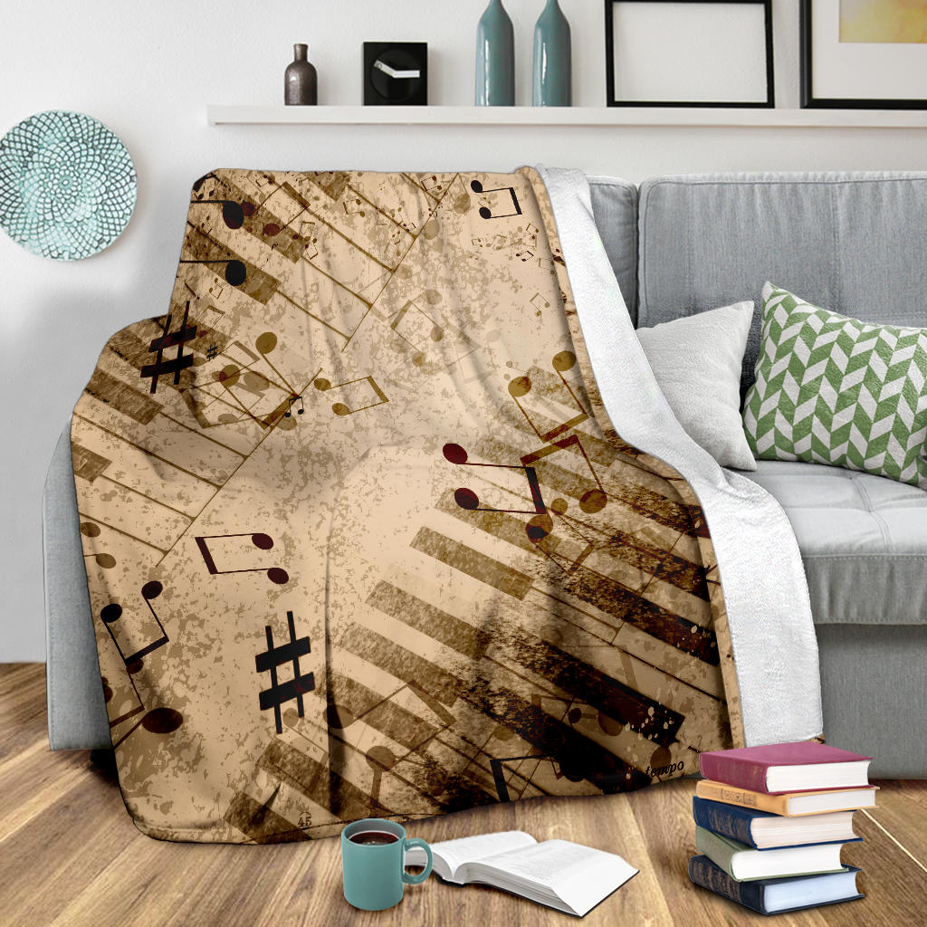 Vintage Piano Music Notes Blanket
