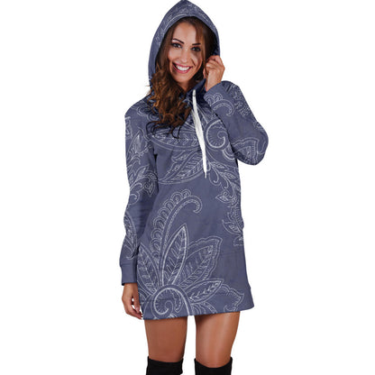 Blue Grey Decor Womens Hoodie Dress