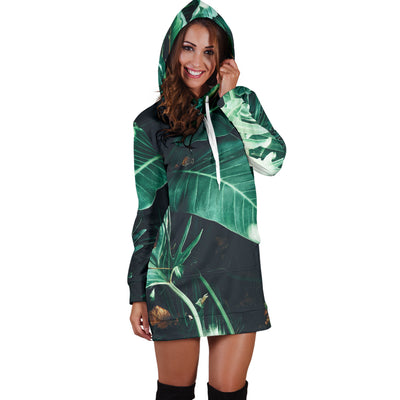 Green Leaves Womens Hoodie Dress