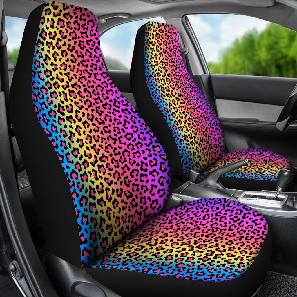 Colorful Leopard-Print Stripes Car Seat Covers