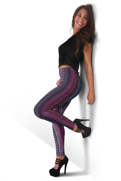 Purple Boho Stripes Leggings
