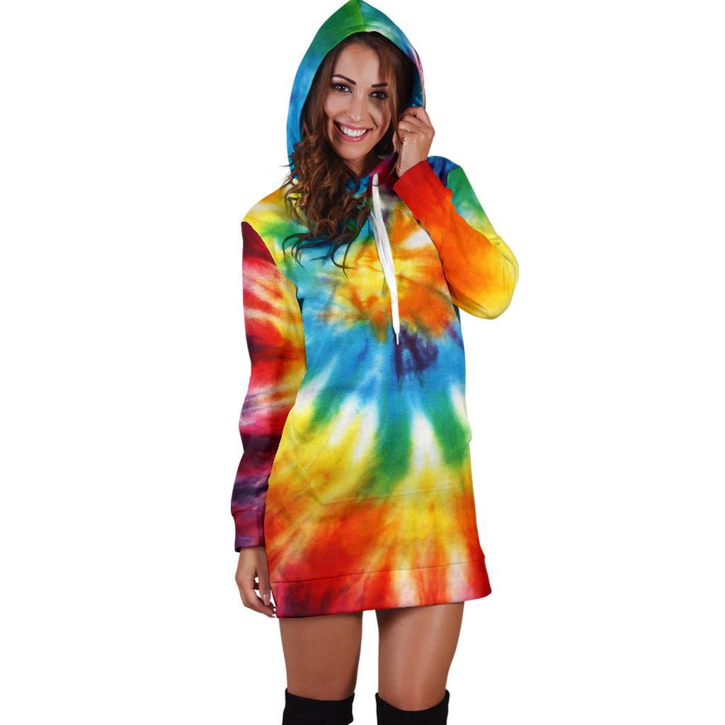 Colorful Tie Dye Print Abstract Art Womens Hoodie Dress