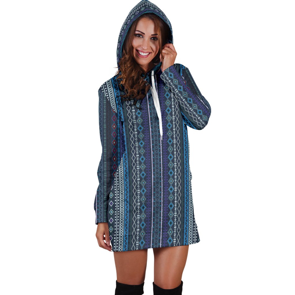 Blue Boho Stripes Womens Hoodie Dress