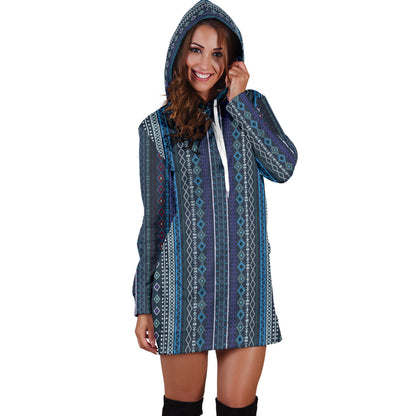 Blue Boho Stripes Womens Hoodie Dress