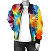 Womens Colorful Tie Dye Abstract Art Bomber Jacket